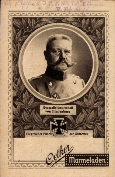 Passepartout Ak Generalfeldmarschall von Hindenburg, Oetker Marmeladen