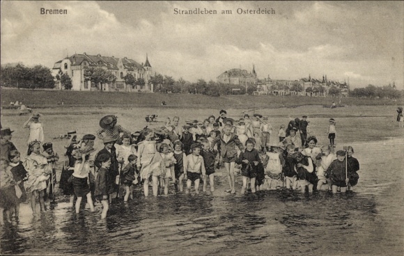 Ak Osterholz Bremen,  Strandleben am Osterdeich, Kinder im Wasser, Sommer