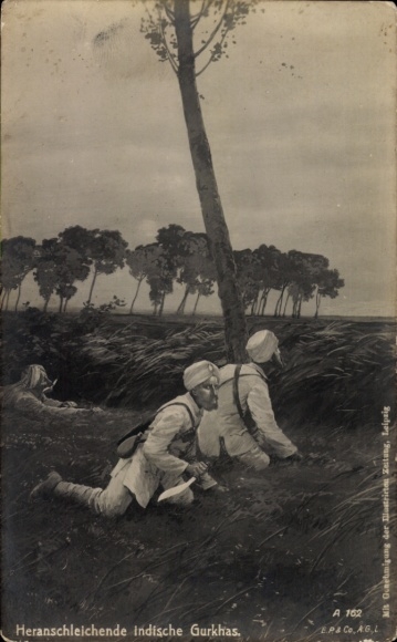 Ak Altfriedstein Niederlößnitz Radebeul, Heranschleichende indische Gurkhas