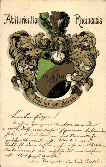 Studentika Ak Abiturientia Rheinensis, Frei ist der Bursch, 1901