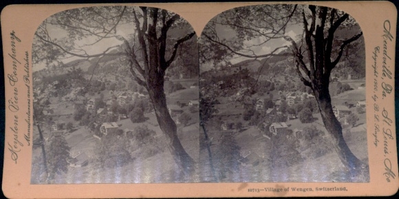 Stereo Foto Wengen Kanton Bern, Dorf, Gesamtansicht, Keystone View Company
