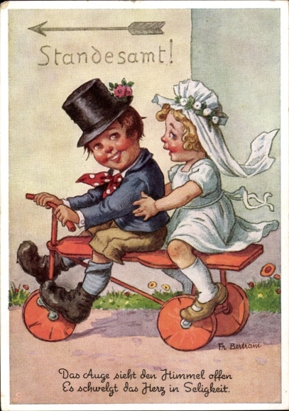 Künstler Ak Bertram, Kinder auf dem Weg zum Standesamt