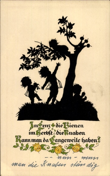 Scherenschnitt Ak Kinder, Baum