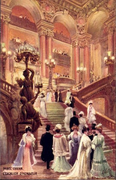 6 Künstler AK im Umschlag Paris IX Opéra, Une Soirée à l'Opéra“ Ein Abend in der Oper