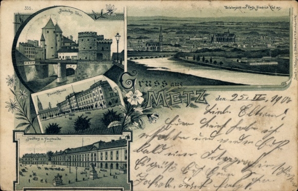 Litho Metz Moselle, Gesamtansicht, Deutsches Tor, Kaserne