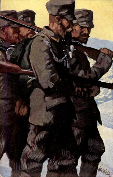 Künstler Ak Sailer, Jos. Andr., KuK Landsturm Patrouille, I. WK