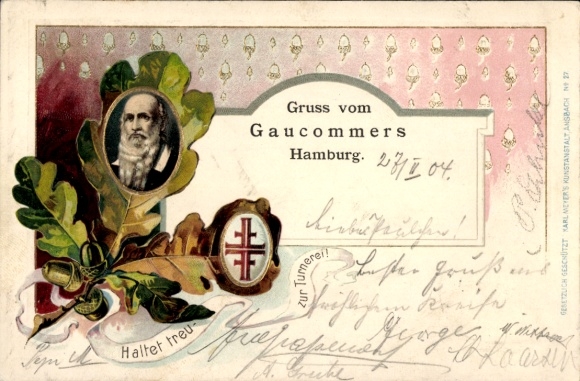 Präge Litho Gaucommers Hamburg, Turnvater Jahn, Eicheln