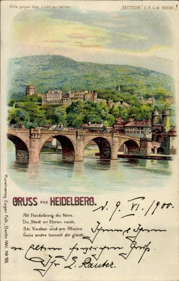 Halt gegen das Licht Ak Heidelberg am Neckar, Schloss, Brücke, Meteor