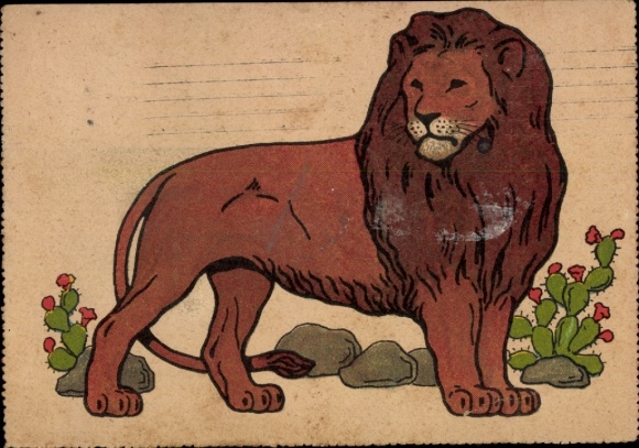 Künstler Ak Löwe, Kakteen