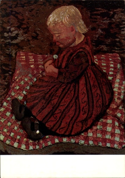 Künstler Ak Paula Modersohn-Becker, Kleines Mädchen auf rotgewürfeltem Kissen, Worpsweder Meister