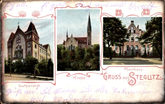 Ak Berlin Steglitz, Lutherstift, Kirche, Pfarrhaus