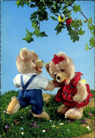 Ak Teddybären, Teddys auf einer Blumenwiese