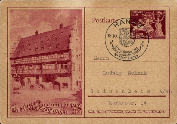 Ganzsachen Ak Hanau am Main Hessen, Das deutsche Goldschmiedehaus der Stadt