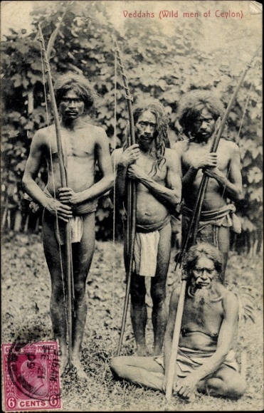 Ak Sri Lanka, Veddahs, Wild men of Ceylon, Gruppenbild von Ureinwohnern