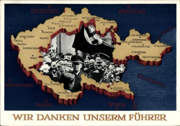 Ganzsachen Ak Wir danken unserm Führer, Sudetenland, Böhmen, Mähren, Hitler