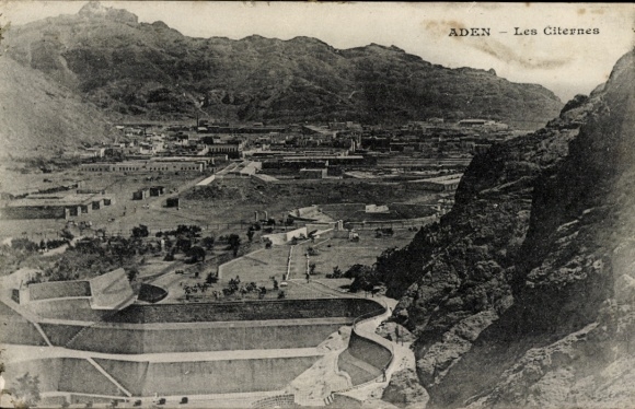 Ak Aden Jemen, ADEN, Les Citernes, Landschaft, Berge,  