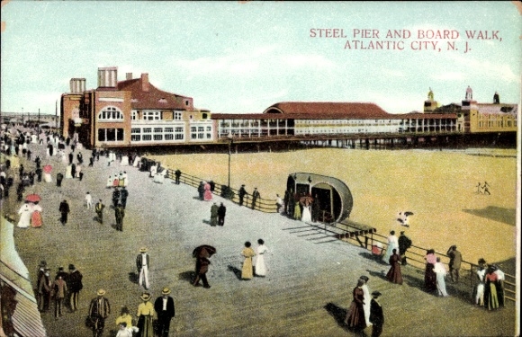 Ak Atlantic City New Jersey USA, Steel Pier, Boardwalk, Atlantic City, Menschen, Strand,  
