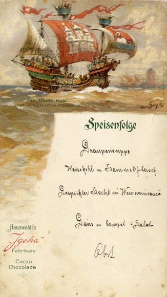 Künstler Menükarte Bohrdt, Hans, Igeha, Schokolade Hauswaldt, Die Bunte Kuh