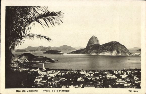 Ak Botafogo Rio de Janeiro Brasilien,  Praia de Botafogo, Berg Sugarloaf, Küstenansicht