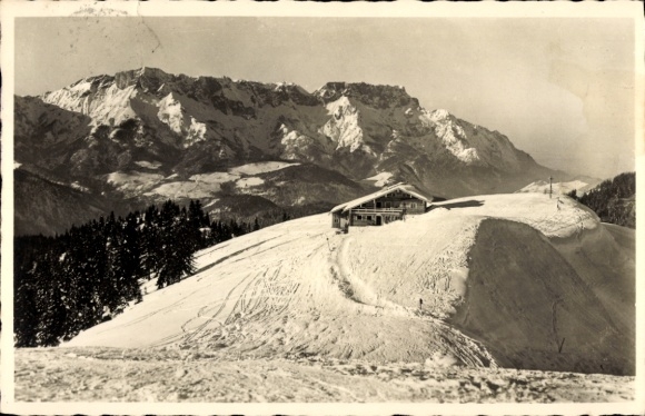 Ak Berchtesgaden, Schellenberger Skihütte am Roßfeld