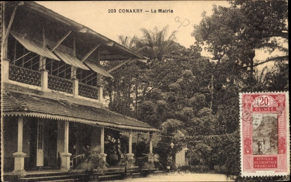 Ak Conakry Guinea,  aus  La Mairie, Stempel, Adresse, französische Kolonialzeit