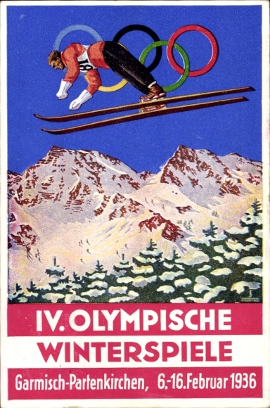 Künstler Ak Garmisch Partenkirchen Oberbayern, Olympische Winterspiele 1936, Skisprung