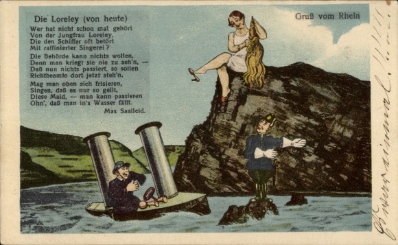 Gedicht Ak Saalfeld, Max, Sankt Goarshausen am Rhein, Die Loreley, von heute