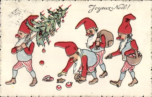 Ak Glückwunsch Weihnachten, Zwerge, Tannenbaum