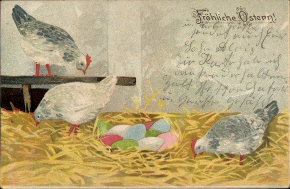 Ak Glückwunsch Ostern, Hühner, Ostereier