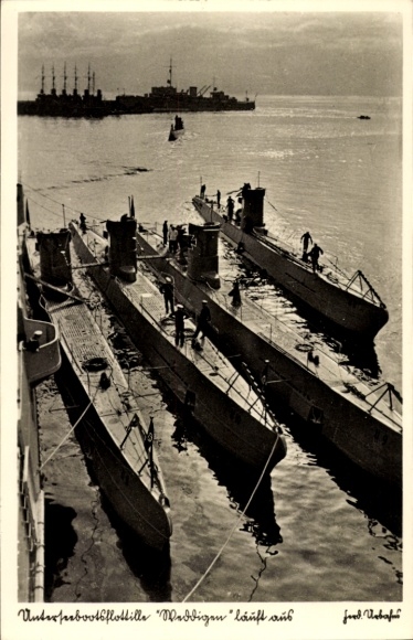Ak Deutsche U Boote, Unterseebootsflottille Weddigen läuft aus, Kriegsmarine