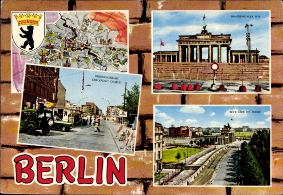 Ak Berlin, Mauer am Brandenburger Tor, Checkpoint Charlie, Friedrichstraße, Stadtplan