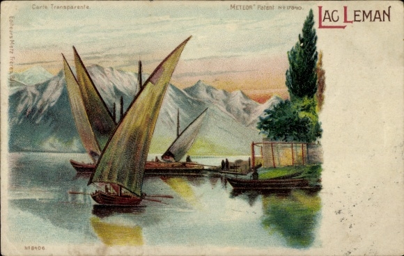 Halt gegen das Licht Litho Genf Kanton Schweiz, Lac Leman, Segelboote