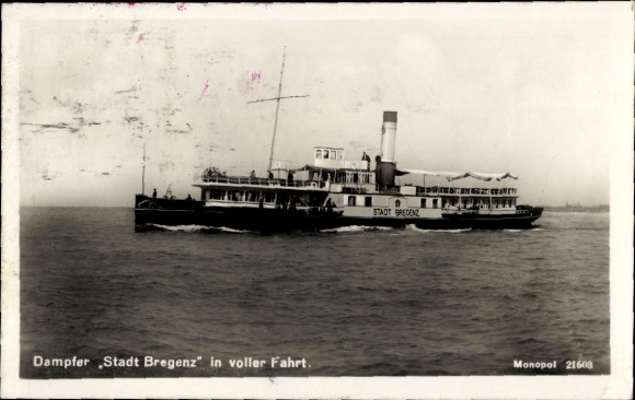 Ak Bodensee, Dampfer Stadt Bregenz in voller Fahrt