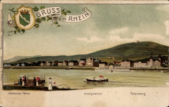 Wappen Litho Königswinter am Rhein, Mehlemer Fähre, Petersberg