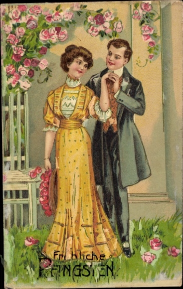 Litho Frohe Pfingsten, Liebespaar