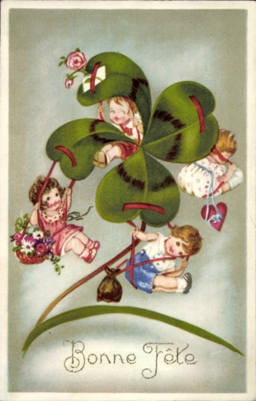 Ak Bonne Fete, Kleeblatt, Kinder