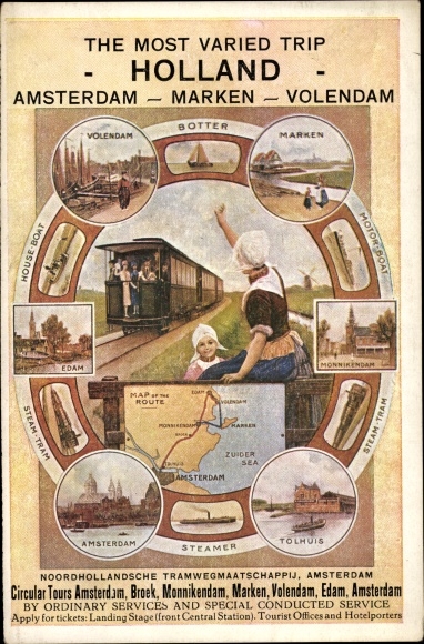 Ak Niederländische Eisenbahn, Noordhollandsche Tramwegmaatschappij, Trachten, Marken, Volendam