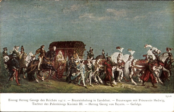 Künstler Ak Spieß, Landshuter Hochzeit, Einzug Herzog Georgs des Reichen 1475, Brauteinholung