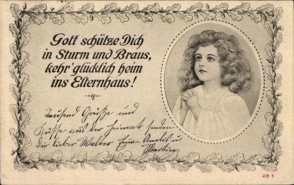 Ak Gott schütze Dich in Sturm und Braus, kehr glücklich heim ins Elternhaus, Gebet