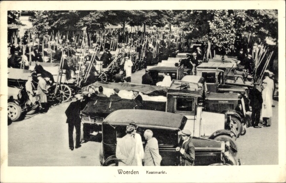 Ak Woerden Utrecht Niederlande, Käsemarkt, Lastwagen