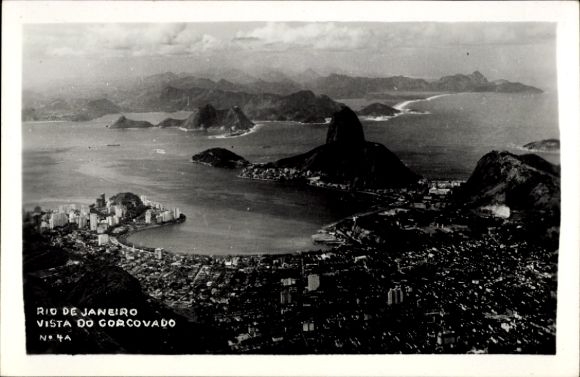 Ak Rio de Janeiro Brasilien, Luftaufnahme von  Corcovado-Berg, Guanabara-Bucht