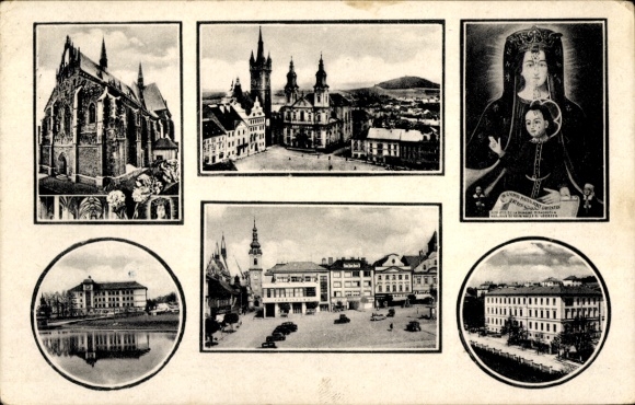 Ak Klatovy Klattau Region Pilsen, Verschiedene Ansichten, Stadtansichten, religiöse Darstellung