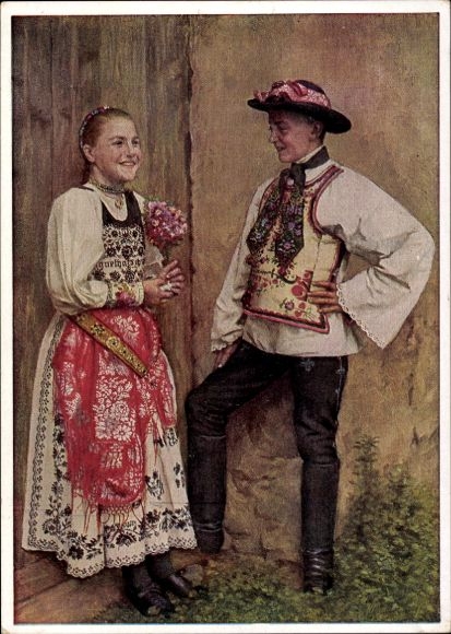 Künstler Ak Retzlaff, Hans, Bauernkinder aus Urwegen im Sonntagsstaat, Siebenbürgisch-sächs. Tracht