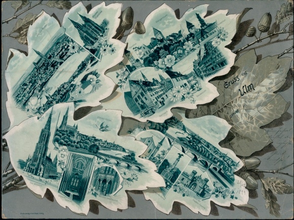 Riesen Eichenblatt Litho Ulm an der Donau, Münster, Denkmal, Panorama, Teilansichten