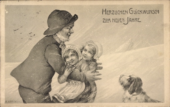 Künstler Ak Glückwunsch Neujahr, Seemann, Mädchen