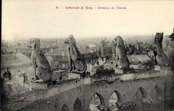 Ak Reims Marne, Kathedrale von  Chimären, Stadtansicht