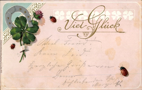 Präge Ak Glückwunsch, Klee, Hufeisen