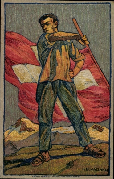 Ganzsachen Künstler Ak Wieland, H. B., Schweizer Bundesfeier 1912, Rotes Kreuz
