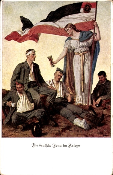 Ak Die deutsche Frau im Kriege, verwundete Soldaten