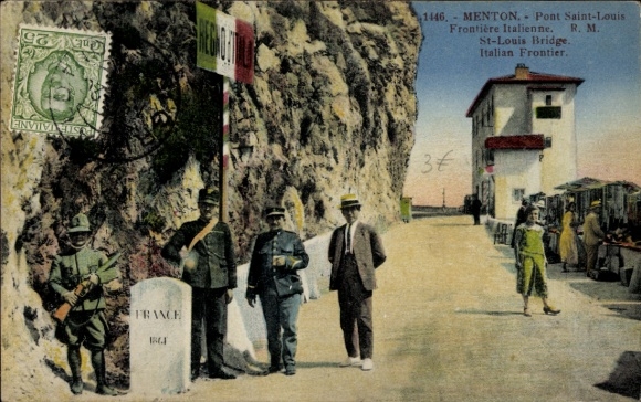 Ak Grimaldi di Ventimiglia Liguria, Menton, Französisch-italienische Grenze, Pont Saint-Louis
